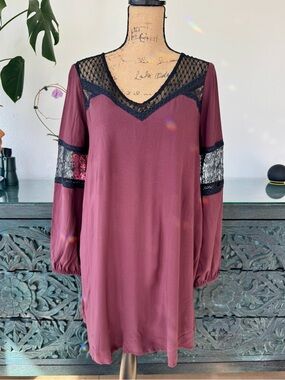 Express Plum and Black Lace Detail Dress